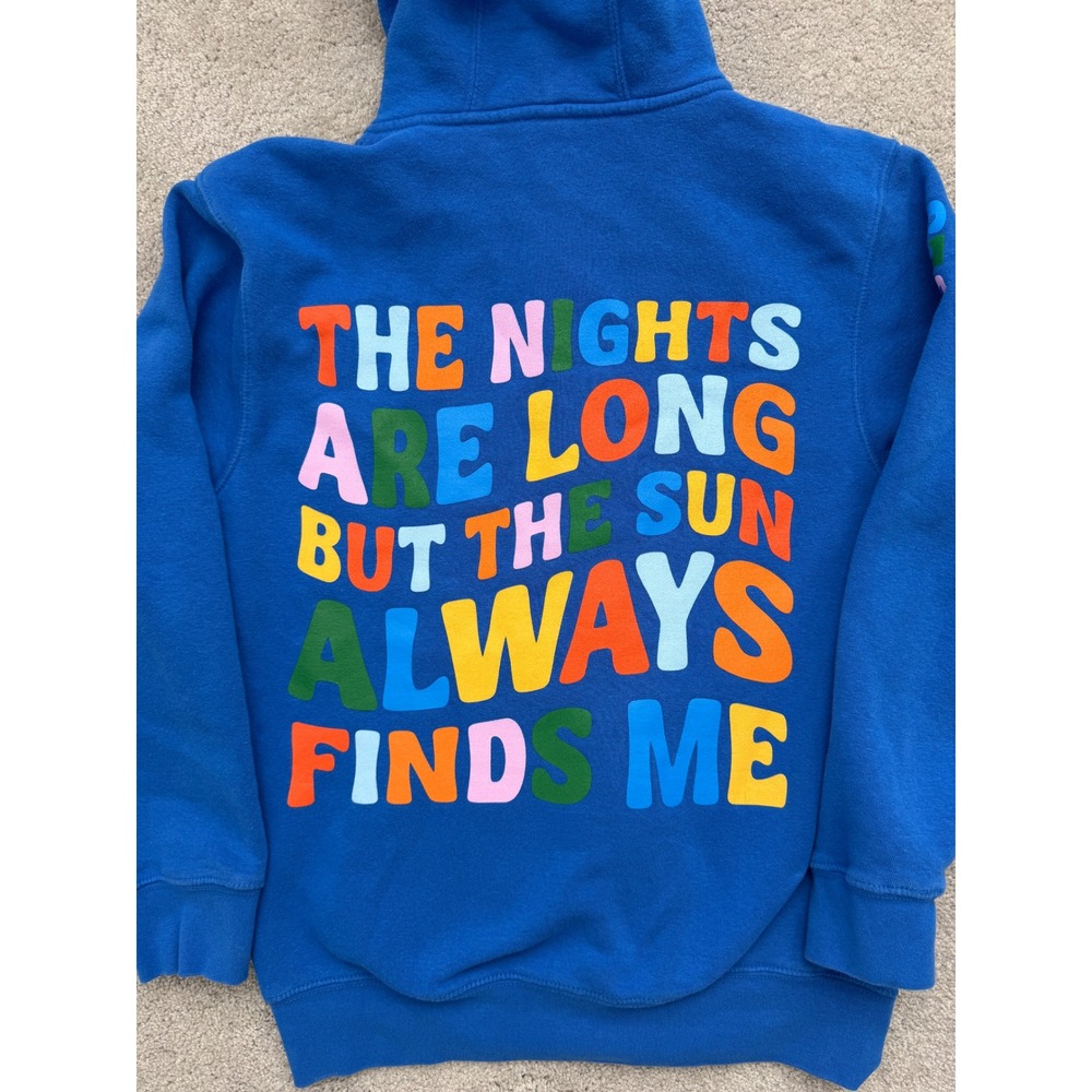 Along The Waves Blue Sun Always Finds Me Puff Print Zip Up Hoodie Small